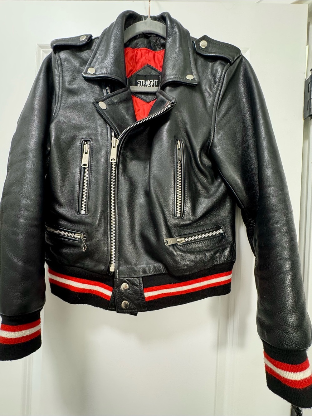 Straight To Hell Lady’s Rival Leather Jacket XL - Red Quilt & Varsity Trim